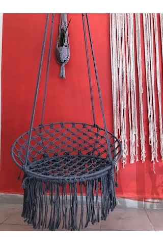 Makrome Özel Örgü Salıncak Hamak Pamuk Ip 60 X 80 Gri
