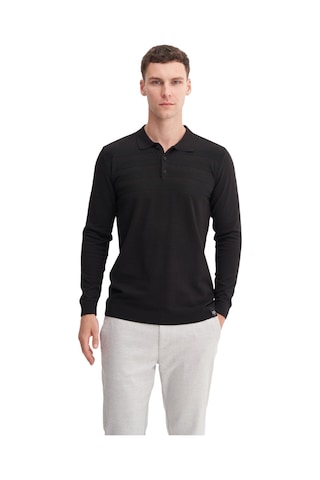 Cazador Slim Fit Viskon Karışımlı Basic Polo Yaka Kazak Siyah