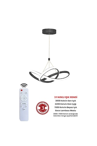 Ransom Siyah Kumandalı Dimmerli 4 Modlu Modern Sarkıt Led Avize Siyah