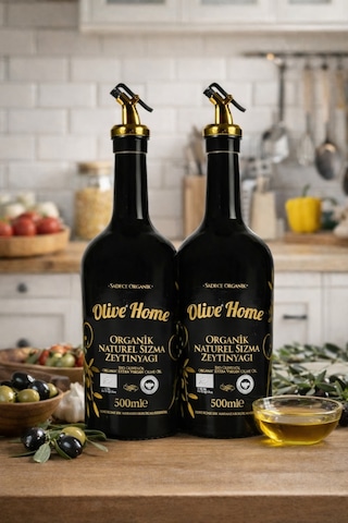 Olive Home Amber Yağdanlık Cam Şişe 2 X 500ml Zeytinyağı Sıvıyağ Şişesi Yağlık 2'li Set Siyah