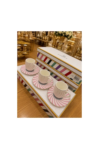 Esterhomedecor 6 Kişilik Porselen Kahve Fincan Takımı Pembe
