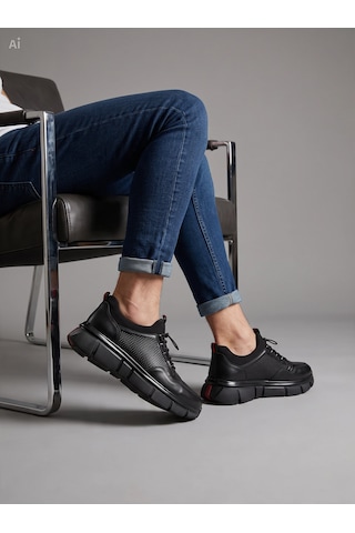 Aren Hakiki Deri Günlük Kullanım Erkek Sneaker Günlük Ayakkabı siyah