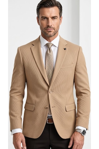 Plus Scorpion Slim Fit Pike Dokuma Erkek Blazer Ceket Modern Şık Günlük Kombin Bej