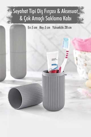 Gri Seyahat Tipi Diş Fırçası & Aksesuar Kutusu & Çok Amaçlı Saklama Kabı Siyah