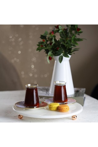 Akayev Mermer Beyaz 30 CM Rose Gold Boncuk Ayaklı Yuvarlak Sunuml