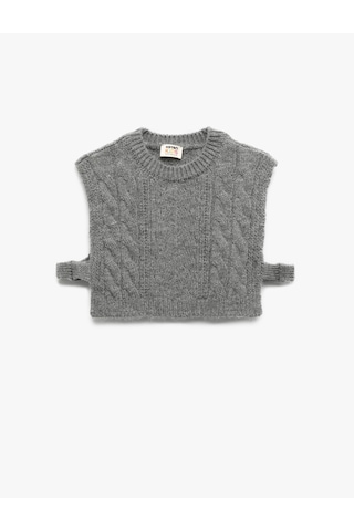 Koton Bisiklet Yaka Kolsuz Bağlama Detaylı Crop Triko Süveter Antrasit 6wkg90063ht Antrasit