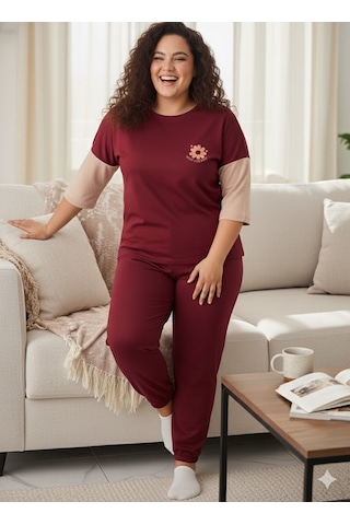 Kadın Bordo Büyük Beden Eşofman Takımı Bordo