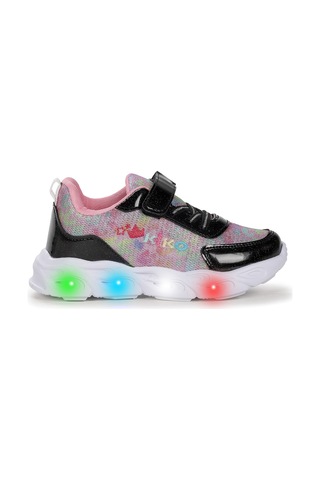 Kiko Kids Teno Cırtlı Işıklı Kız Çocuk Spor Ayakkabı Siyah Siyah