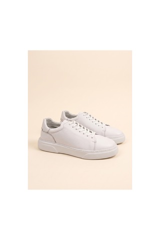 Bafaş Ayakkabı 911819 Beyaz Hakiki Dana Derisi Platform Tabanlı Erkek Sneaker