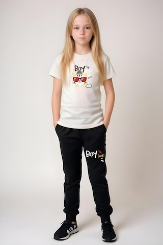 Fyk Kids Kız Çocuk Yuvarlak Yaka Baskılı Boy Cat Alt-üst Pijama Takımı Ekru