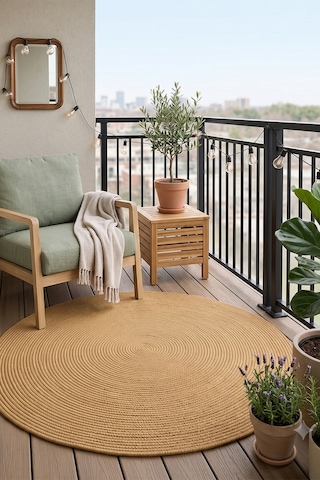 Jüt Hasır Yuvarlak Kilim Halı Yolluk Dekoratif Örgü Halı Doğal Görünümlü Bohem Kilim Salon Oturma Odası Balkon Mutfak Yatak Odası Koridor 7144bambu 7144bambu