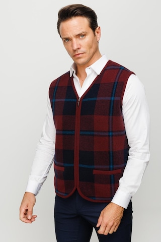 Erkek V Yaka Önü Kareli Yelek Bordo Bordo