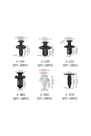 6 Boyutu 100 Adet Oto Tampon Kapı Pervazı Tutucu Raptiye Seti