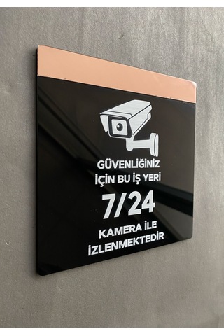 Yönline Rosegold Aynalı Güvenlik Kamerası Uyarı Levhası