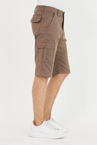 Erkek Kargo Yandan Cepli Esnek Kumaş Slim Fit Kapri Şort Açık Kahve Açık Kahverengi
