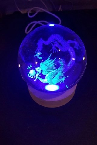 Dragon Ejderha 3d Led Işık Cam Küre Çok Renk Gece Lambası Feng Shui 8 Cm Mega Boy Koruyucu Çok Renkli