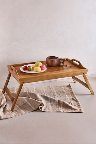 Akasya Ayaklı Katlanabilir Keyif Tepsi 50x30 Cm Kahverengı Kahverengi