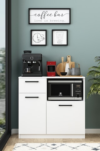 Elis Kahve Köşesi Raflı Çok Amaçlı Dolap Beyaz Beyaz