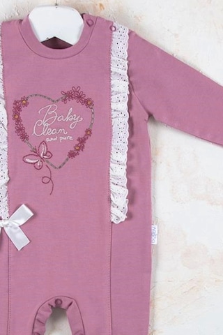 Baby Donat Love Kalp Nakışlı % 100 Pamuk Kız Bebek Tulumu Mor