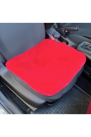 Yumuşak Tüylü Peluş Serme Oto Koltuk Koruyucu Minder Ön Tekli Kırmızı Kirmizi