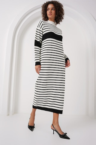 Bigdart 15898 Çizgili Uzun Triko Elbise - D. Siyah