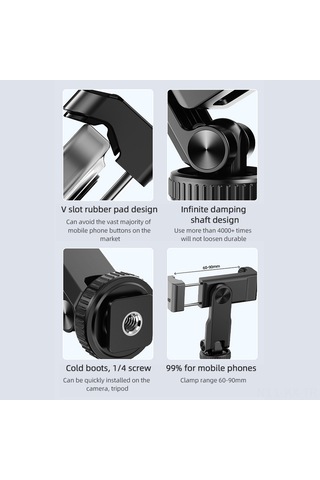 Kangvka Plastik Telefon Tutucu 360 Derece Döner 2 Soğuk Ayaklı 60-90mm Genişlik Siyah