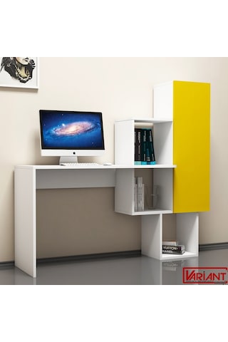 Variant Variant Açelya Kitaplıklı Çalışma Masası Beyaz-Sarı