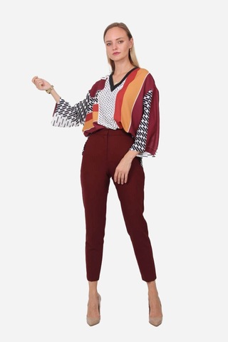 Kadın Yüksek Bel Klasik Pantolon Frn2054 Bordo1 Bordo