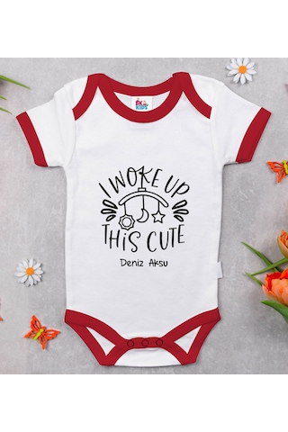 Bk Gift Bk Kids Kişiye Özel This Cute Tasarımlı Kırmızı Bebek Body Zıbın-1 Çok Renkli