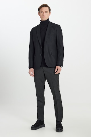 AC&Co / Altınyıldız Classics Erkek Siyah Regular Fit Rahat Kesim Mono Yaka Kapak Cepli Yünlü Ceket Siyah