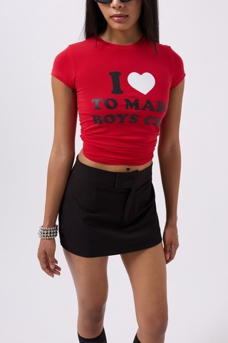 Nakış Detay Baskılı Crop T-shirt Antrasit Melanj