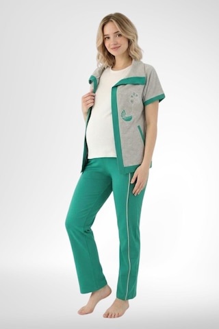 Mecit Pijama Mecit 6352 Yeşil 3'lü Hamile Lohusa Pijama Takımı