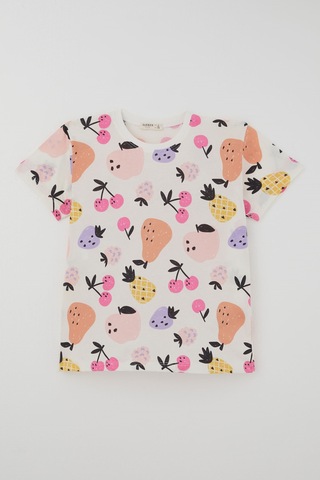 Breeze Kız Çocuk Şortlu Pijama Takımı Neşeli Meyveler 4-8 Yaş, Ekru