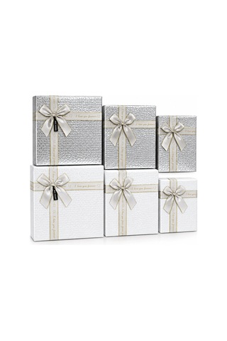 3pcs D.dörtgen Parlak Mix Renkli - Kabartma Desen Karton Hediye Kutusu Kurdelalı 33x24.5-28.5x20.5-24x16.5cm 5580