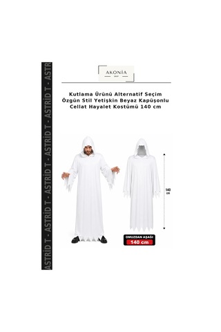 Kutlama Ürünü Alternatif Seçim Özgün Stil Yetişkin Beyaz Kapüşonlu Cellat Hayalet Kostümü 140 Cm