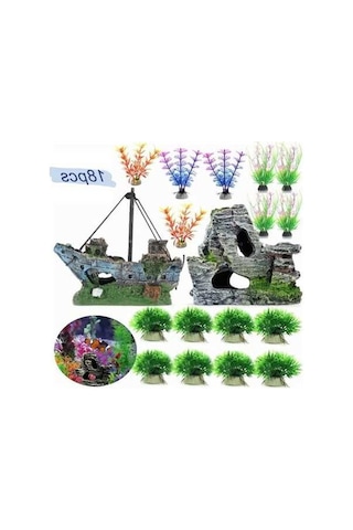 Pazly 18 Adet Gerçekçi Plastik Akvaryum Bitkisi Seti - Balık Tankı Dekorasyonu Balık İçin İpek Bitkiler