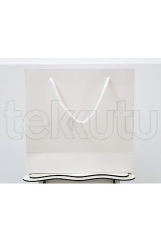 Parlak Beyaz Karton Çanta 25 Adet 23.5X24.5X9 Cm