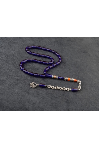 Burhan Sağlam Nakkaş İmame İşçilikli Ateş Kehribar Tesbih 11x7mm Alpaka Püskül Bs247344