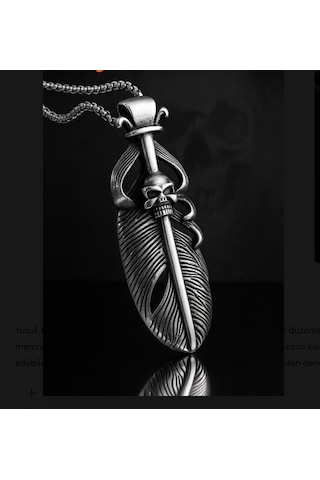 Kafatası Detaylı Gotik Paslanmaz Çelik Tüy Kurukafa Erkek Kolye