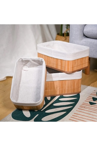 3'lü Bambu Çok Amaçlı Sepet Dikdörtgen Natural