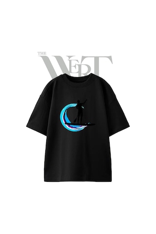 Standup Paddle Tasarım Baskılı Ünisex Siyah Oversize T-shirt