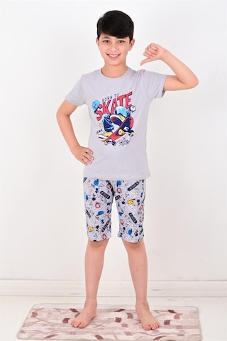 Vitmo erkek çocuk kapri pijama takımı born to skate gri