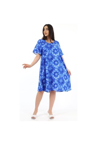 Schık Kadın Viskon Yarım Kol Kare Yaka Elbise Saks Saks