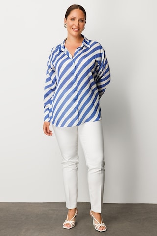 Moda İlgi Kadın Büyük Beden Verevli Klasik Saten Gömlek 0002 Saks Saks