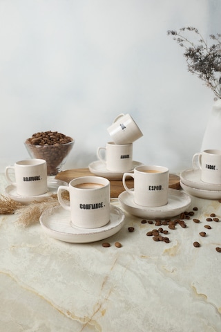 Deep Collection Mottolu Nordic Kahve Takımı 12 Parça 6 Kişilik