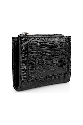 Sanmorris Unisex Fermuarlı Kartlık Çok Gözlü Kompakt Cüzdan S-2006 Lezard Siyah Lezard
