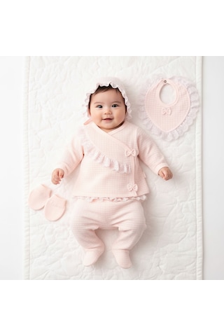 Milays Kız Bebek %100 Pamuk 0-3 Ay Premium Kalite Setler Koyu Pembe