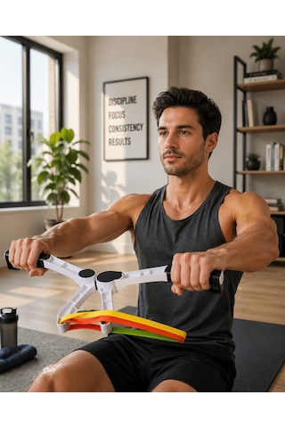 Evde Spor İçin Direnç Bantlı Üst Vücut Egzersiz Aleti Açık Bej