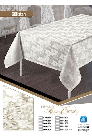 Gülistan Çiçek Desen Leke Tutmaz Yemek Masa Örtüsü 160x220cm Krem