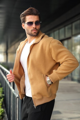 Madmext Bej Fermuarlı Dik Yaka Erkek Polar Hırka E7166 Bej